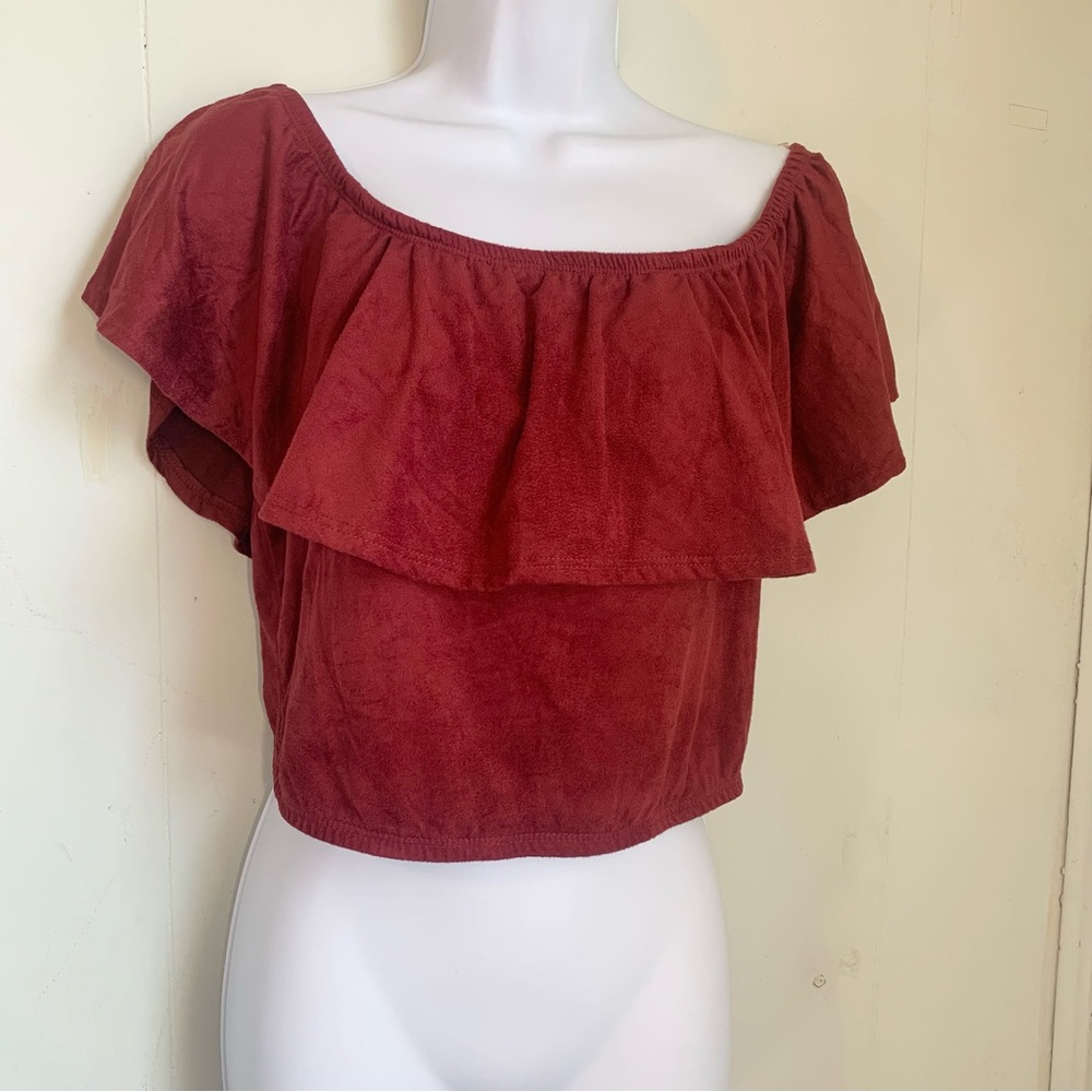 Madrag burgundy off shoulder ruffle women's top